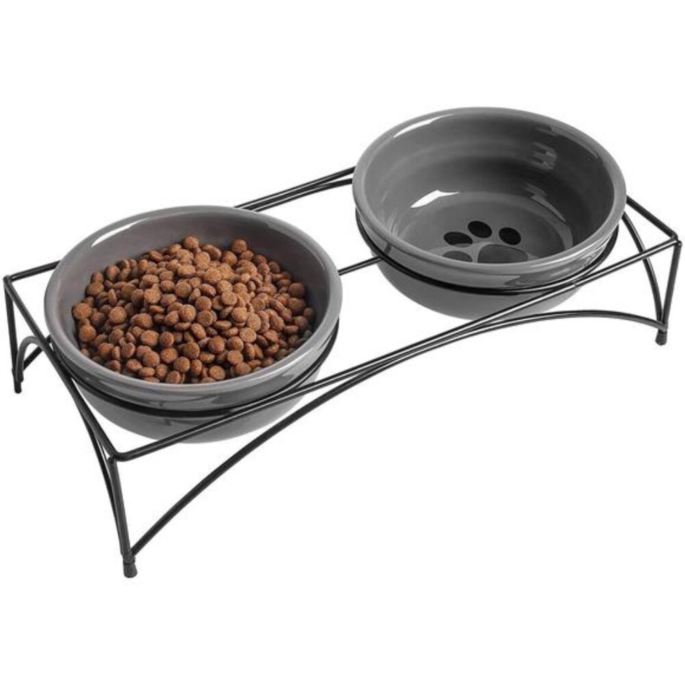Dog&Cat Food Bowls,12OZ Ceramic Raised Pet Bowls for Food and Water, Two Dishes